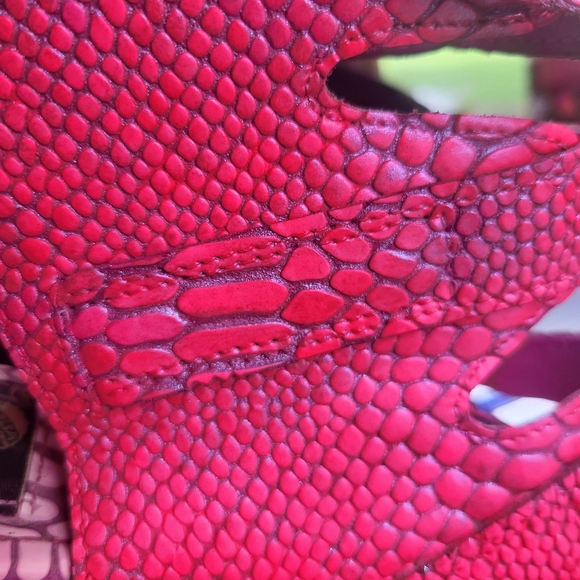 OOAK Freebird Quail, Handpainted HOT PINK Snake Heeled Leather Sandals, Woman 10 - Picture 15 of 17